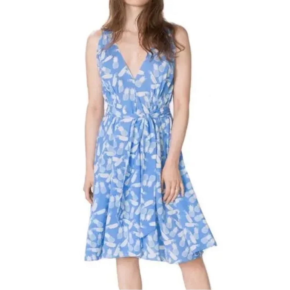 & Other Stories Cotton Pineapple Print Deep V Sleeveless, Waist Tie Summer Dress